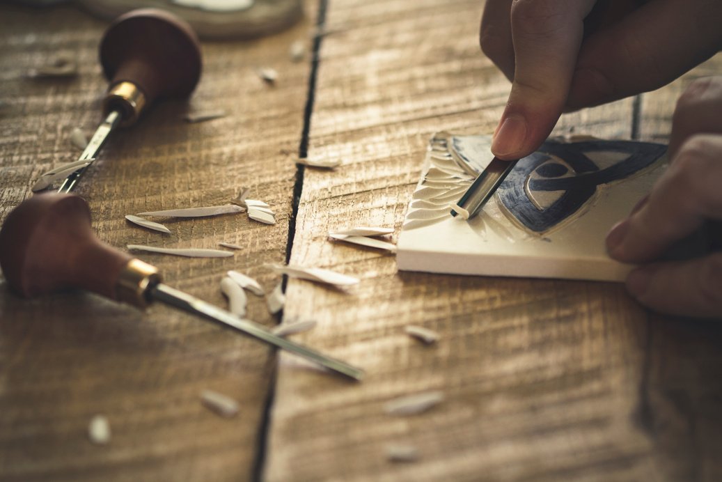 Linocut carving